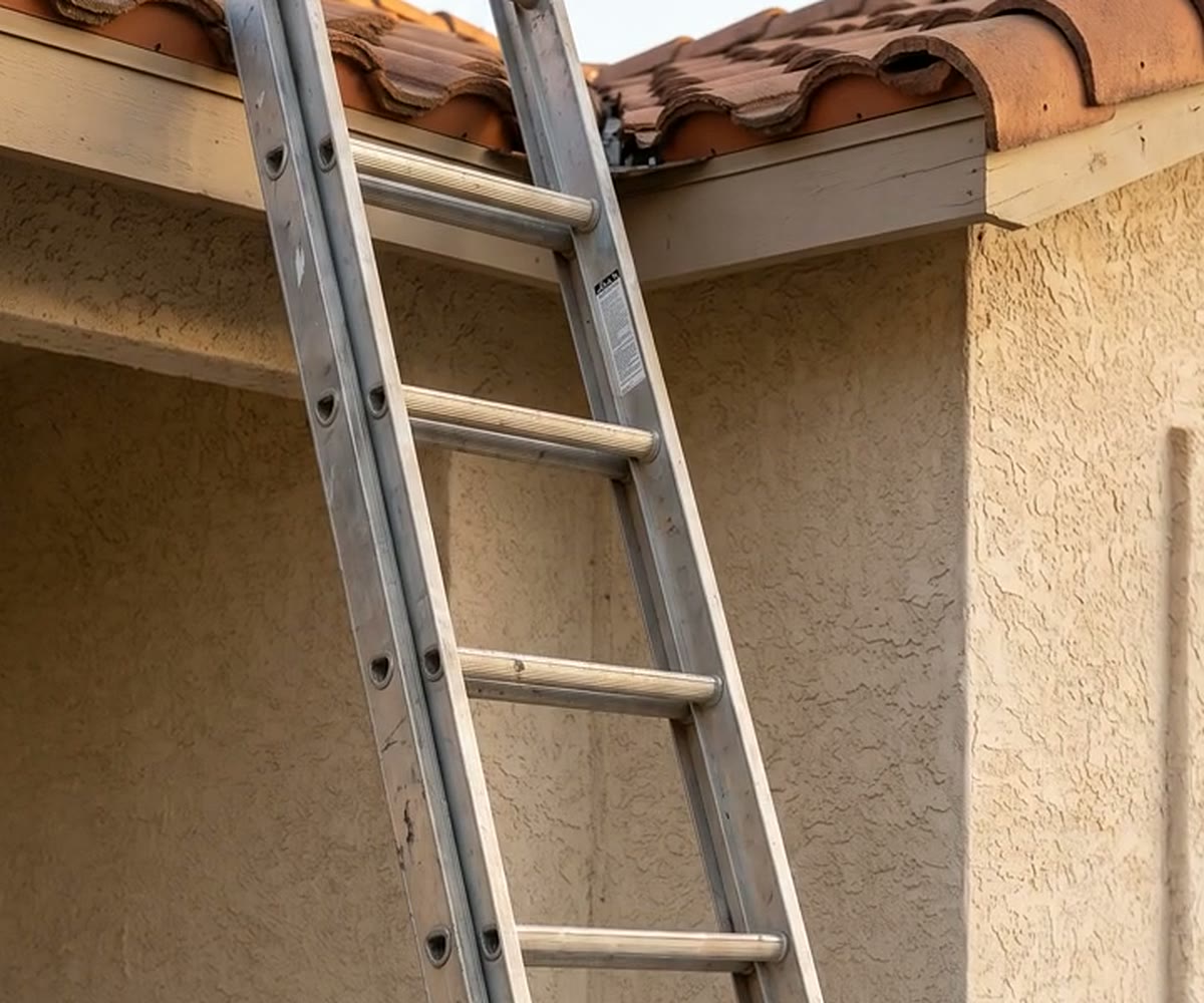Sound tile roof with ladder access